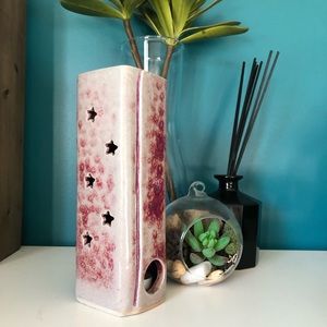 Star Cutouts Glazed Stoneware Candle Holder